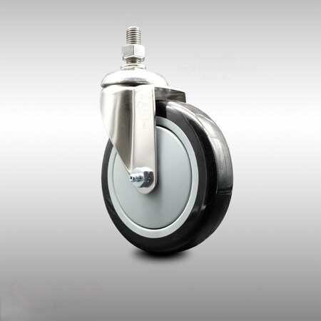 Service Caster 5 Inch 316SS Black Polyurethane Wheel Swivel 10mm Threaded Stem Caster SCC SCC-SS316TS20S514-PPUB-BLK-M1015